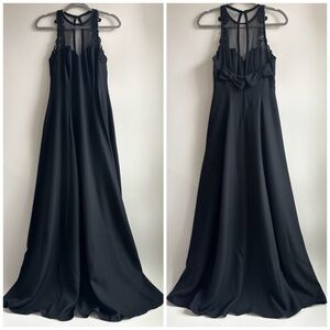 Eve of Milady Mesh Lace Neckline Maxi Dress Elegant Black Evening Gown Size 8